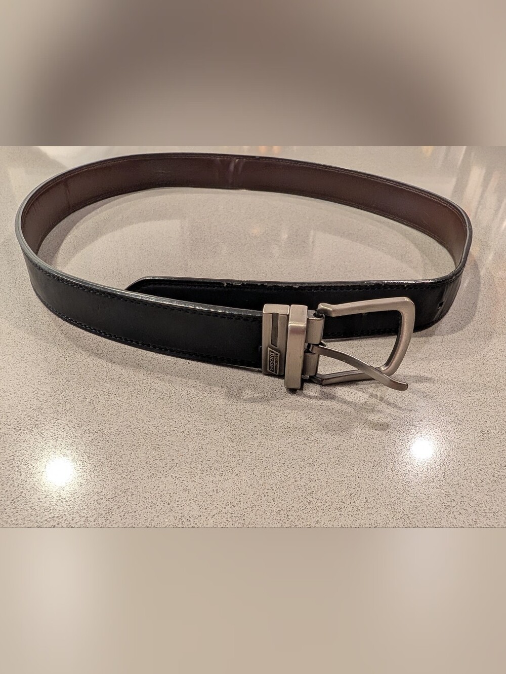 Dickies Black and Brown Reversible Leather Belt with Metal Buckle